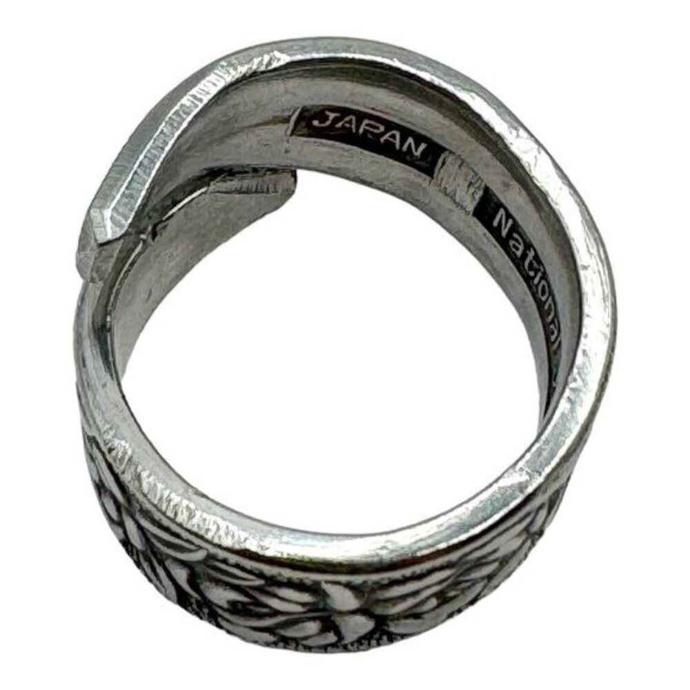 Floral Roses Artisan Ring - Upcycled Silverware - Japan National Stainless Sz 7 - Picture 5 of 15